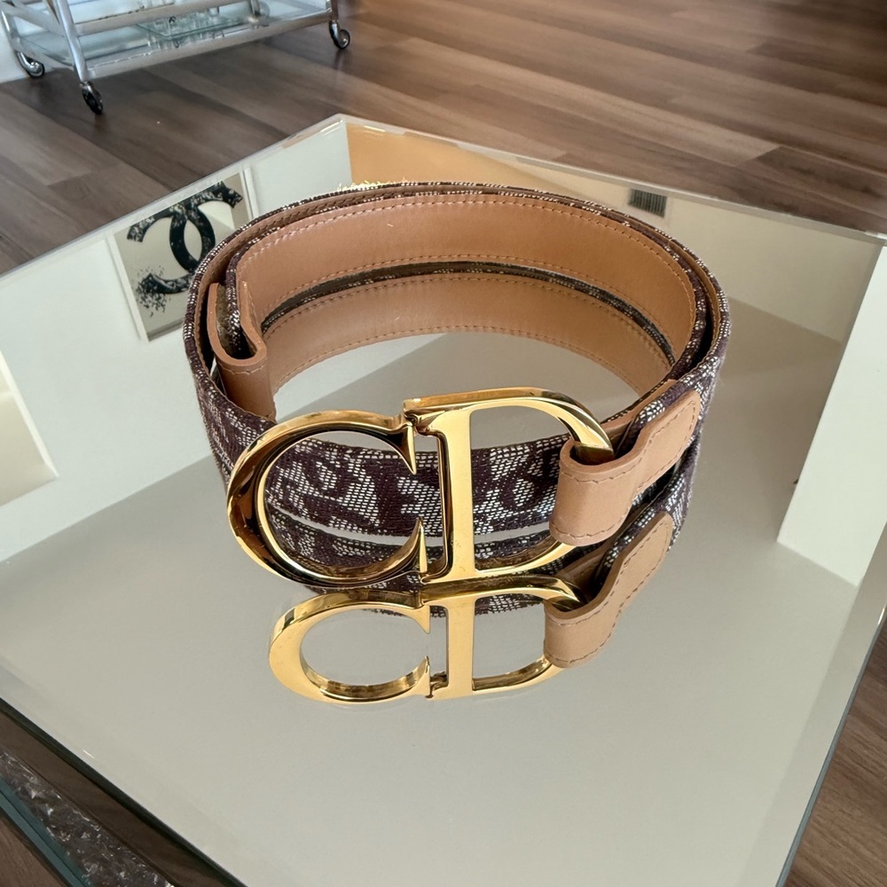 Christian Dior Oblique Canvas CD Logo Belt Gold Buckle – Size 75